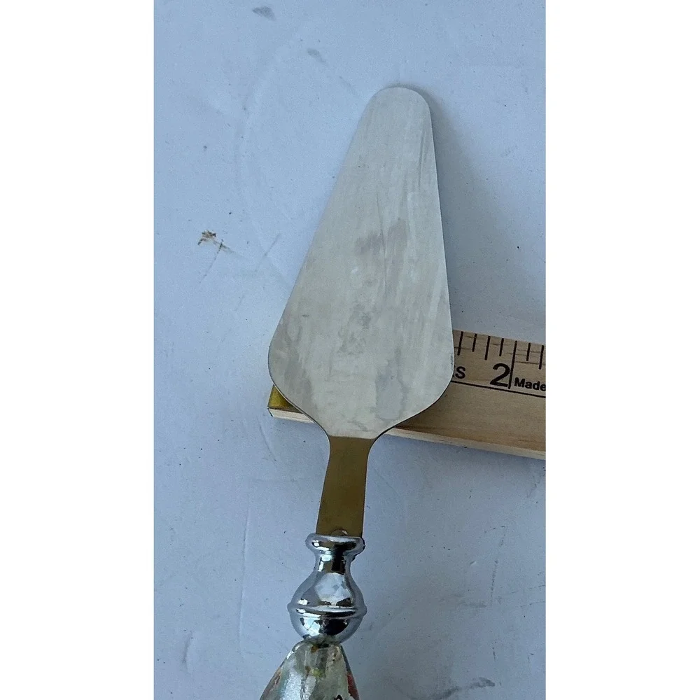 Cake Server Murano Style Art Glass Handle‎ Silver Swirl 9.5in Elegant